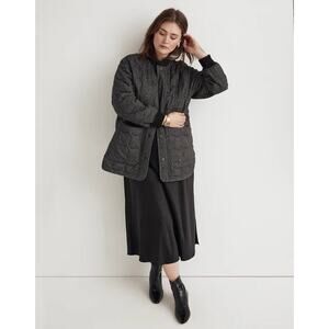 Madewell Quilted Oversized Bomber Jacket Medium Charcoal Wool Herringbone Snap